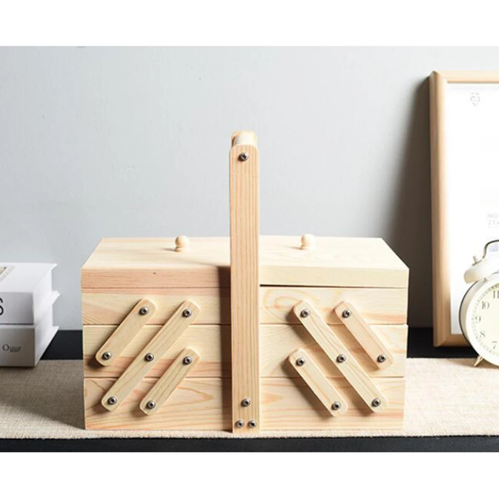 

Cantilever 3 Tier Sewing Box Wooden Sew Kits Supplies Storage Case Holder Container