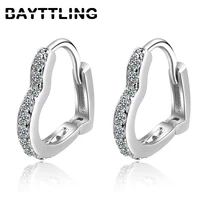 bayttling silver color rose goldsilver mini heart zircon hoop earrings for women fashion wedding party jewelry gifts