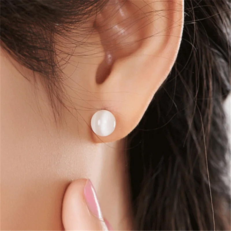 Простые серьги-гвоздики кошачий глаз женские модные простые гипоаллергенные