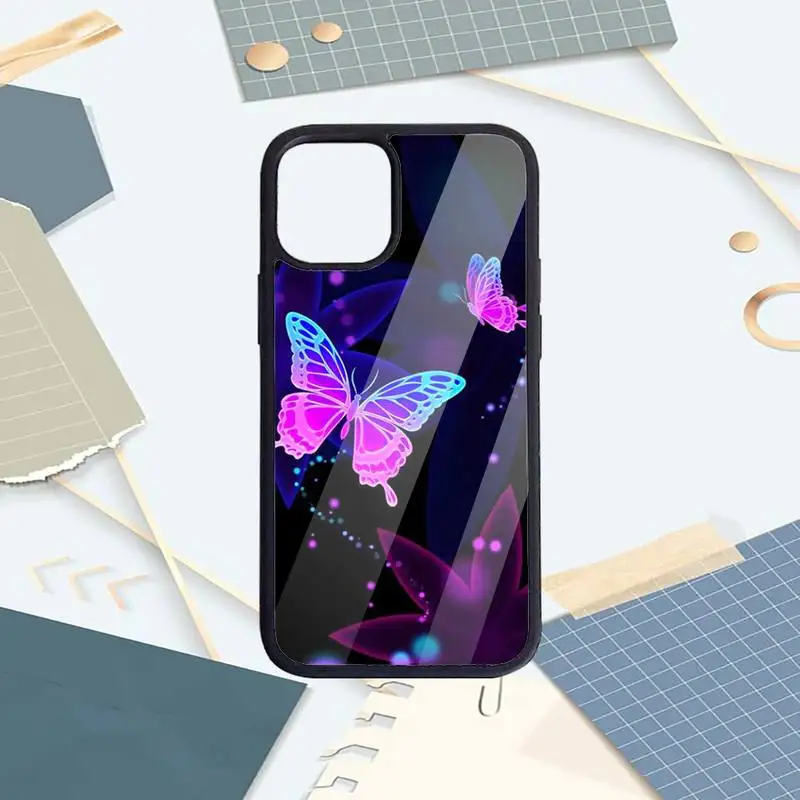 

Butterfly Colorful Lilies animal Phone Case PC For iPhone 11 12 pro XS MAX 8 7 6 6S Plus X 5S SE 2020 XR