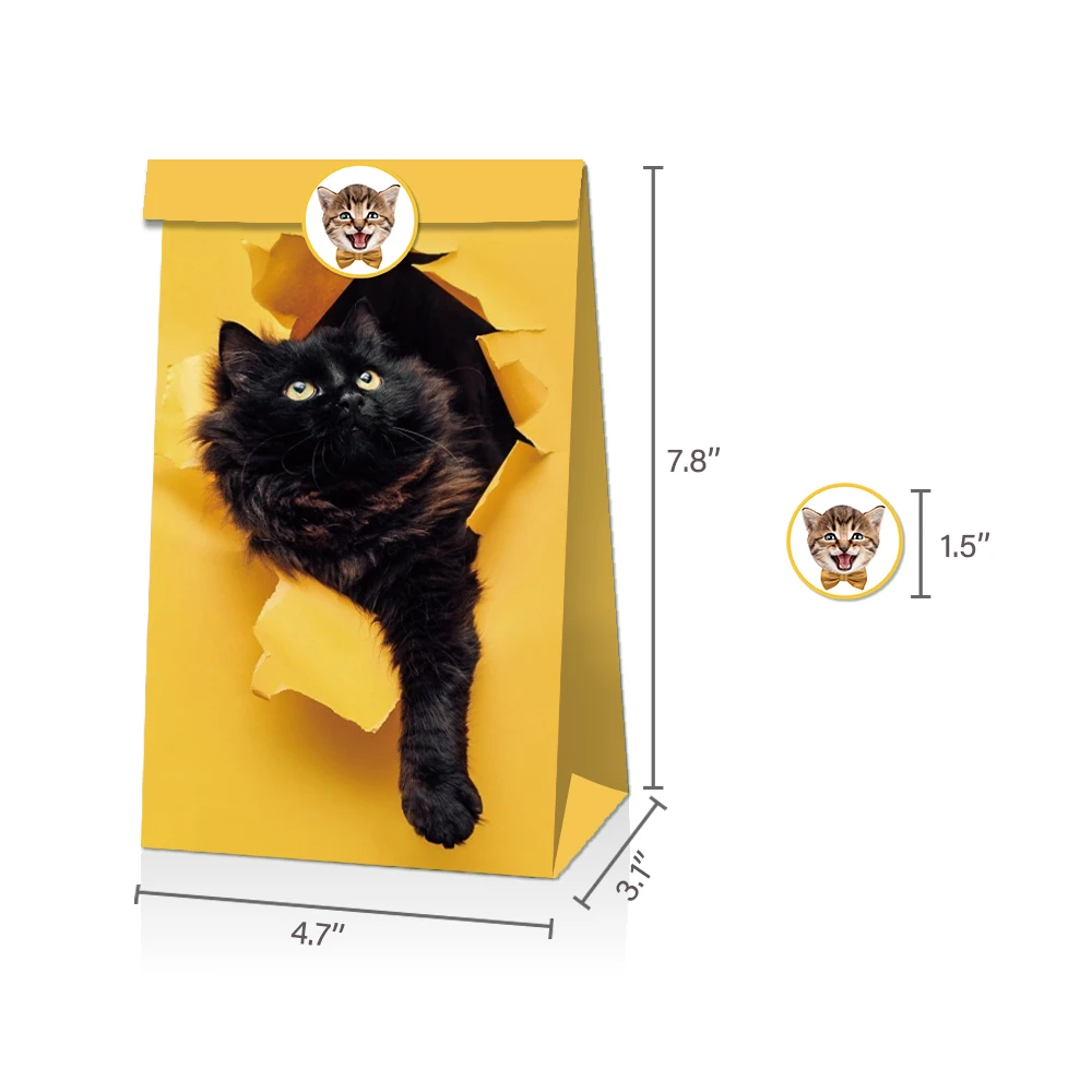 

Lovely Pet Cats Gifts Candy Bags Xmas Party Decorations with Stickers Cute Cats Thank You Paper Gifts Bags Birthday Party Favors