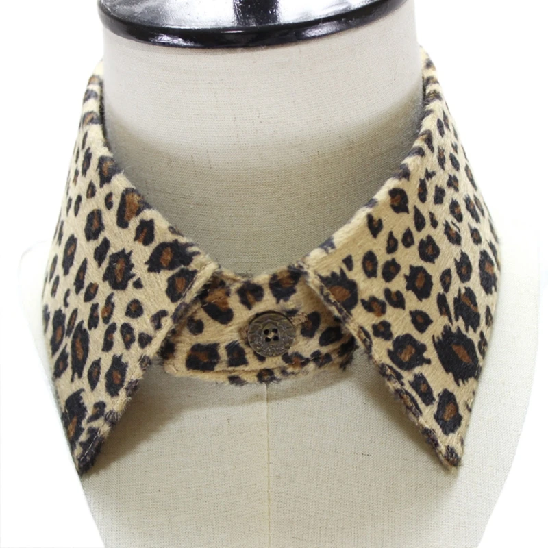 

Women Autumn Fuzzy Detachable False Fake Collar Vintage Leopard Animal Printed Lapel Choker Necklace Decorative Blouse Clothes A