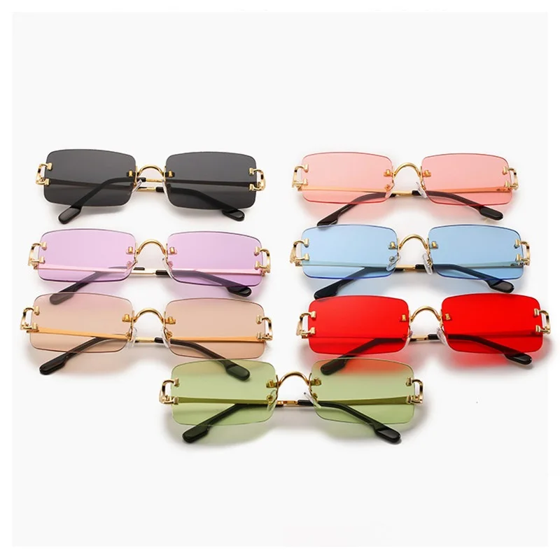 

2020 Fashion Rimless Square Sunglasses Women Tinted Lens Glasses Shades for Women Elegant Brand Rectangle Sun Glasses Feminino