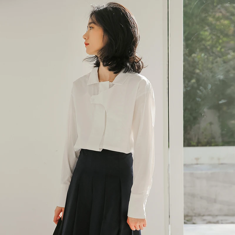 

Women White Shirt 2021 Spring And Autumn New Plain Design Blouse Lady Design Loose Korean Bf Long-Sleeved Shirt Blusas