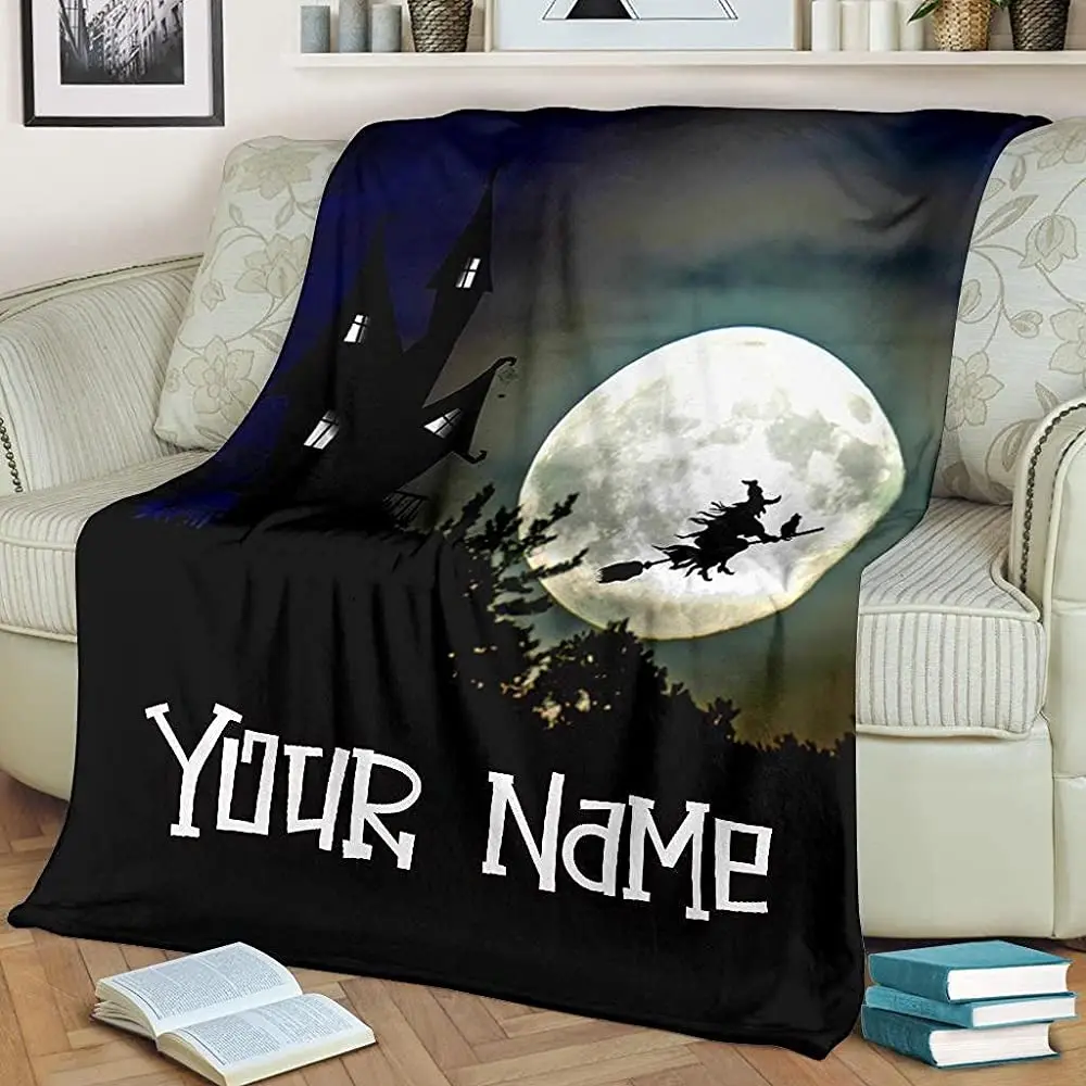 

Personalized Name Halloween Fleece Blanket, Witch Blanket, Scary Night Fleece Blanket, Home Decor for Bedding and Sofa