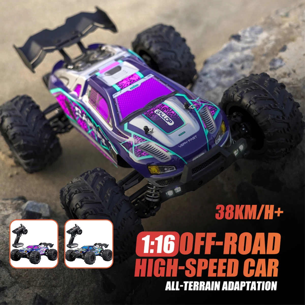 RC Cars 1:16 Scale 2.4Ghz Remote Control Car 38Km/h 4WD Off Road RC Truck LED Headlamps USB Rechargeable Battery for Kids Adult enlarge