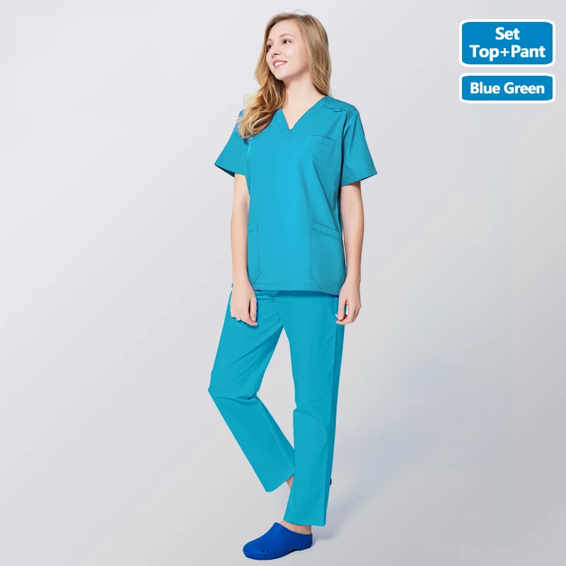 19SS002-LanLv-Set181 ANNO медицинский скраб набор Униформа для женщин Клиническая одежда синий уход хирургическое платье Лето короткий рукав Больничная форма - Цвет: 19SS002-LanLv-Set181