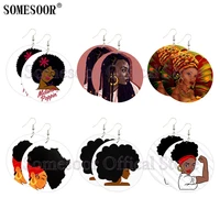 somesoor melanin poppin woman wooden drop earrings both sides painted afro natural hair art large loops dangle for women gifts