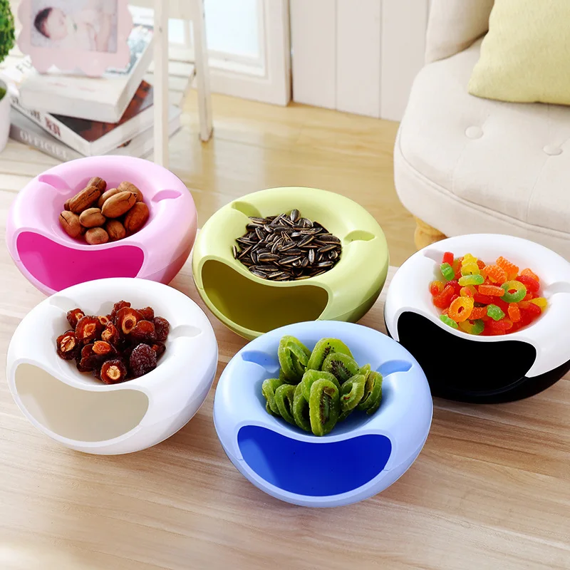 

Modern living room creative shape lazy snack bowl plastic double layer snack storage box bowl melon seeds dried fruit plate frui