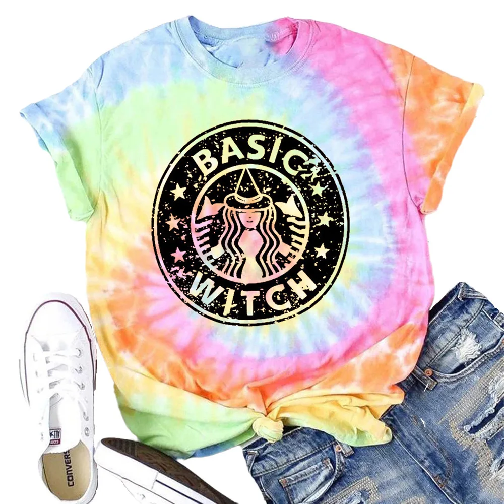 

2021 модная Женская Базовая футболка с графическим принтом ведьмы кофе на Хэллоуин, Женский Топ, женская одежда, футболка