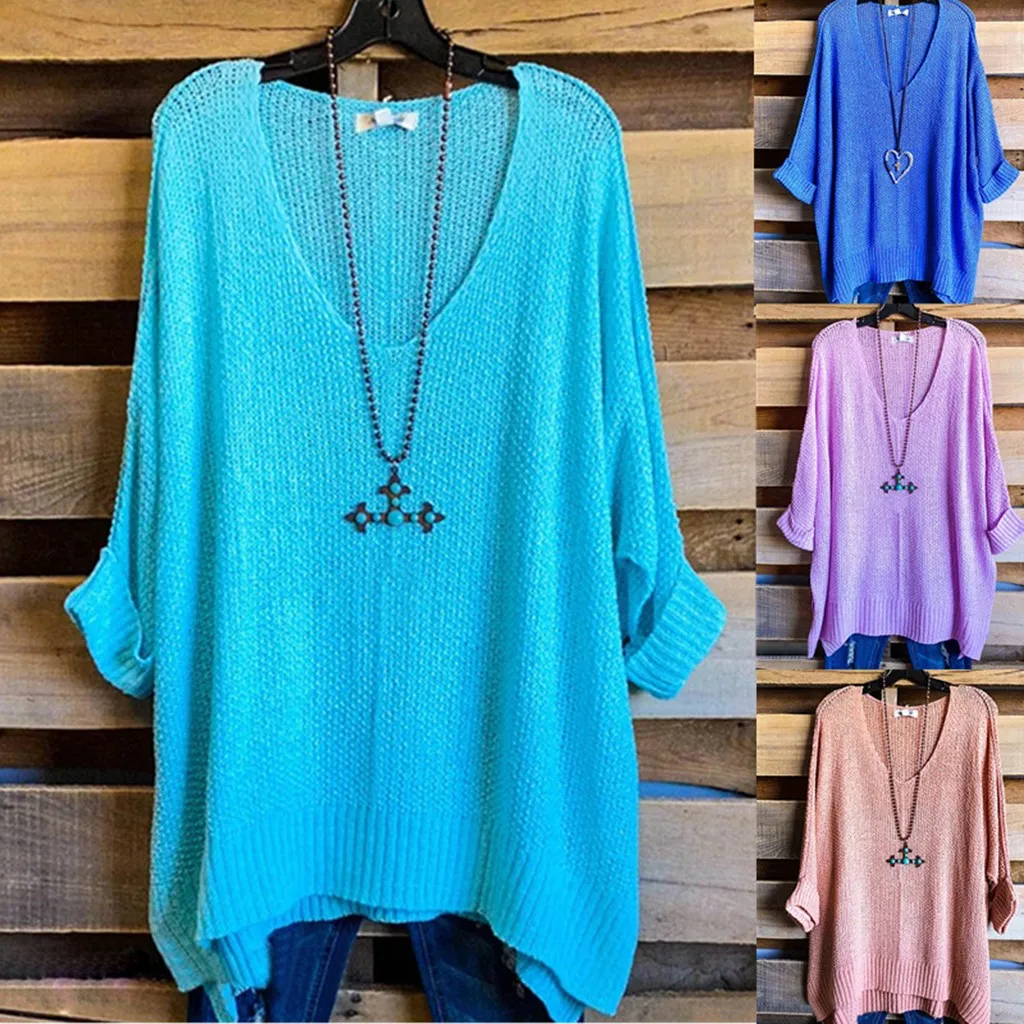 

autumn 2020 Women's O Neck Long Sleeve Knit Sweater Casual Pullover Jumper Tops fall 2020 women