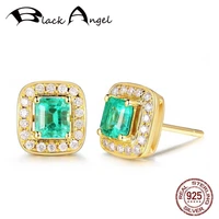black angel luxury square emerald gemstone bride 18k gold cz stud earrings for women wedding jewelry wholesale christmas gift