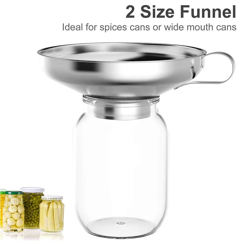 

Wide Mouth Liquid Funne For Jars Stainless Steel Canning Funnels Flask Filter For Oil Wine Water Spices Kitchen Tools Gadgets