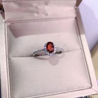 925 pure silver chinese style natural garnet womens simple vintage oval two color adjustable gem ring fine jewelry support dete