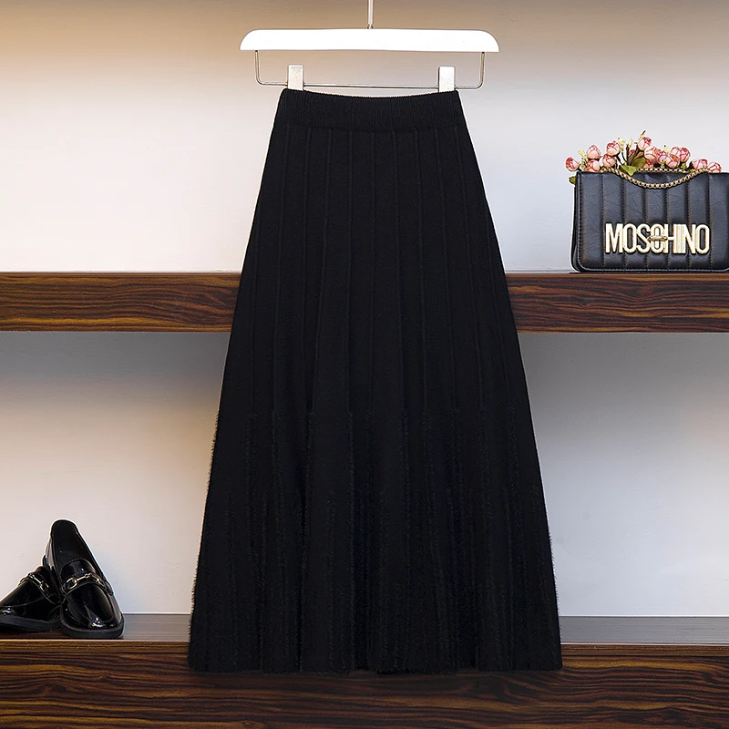 4XL новые женские вязаные вертикальные полосы плиссированные трапециевидные юбки