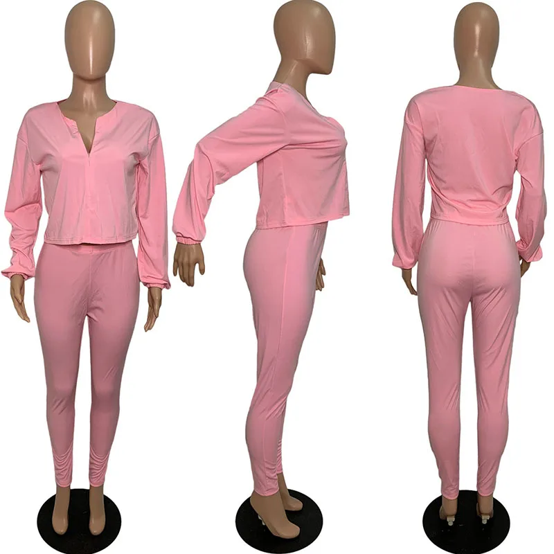 

Solid Color Long Sleeve Zipper Tops and Pencil Trousers Women Suit Casual Simple Style 2020 Autumn Two Piece Set