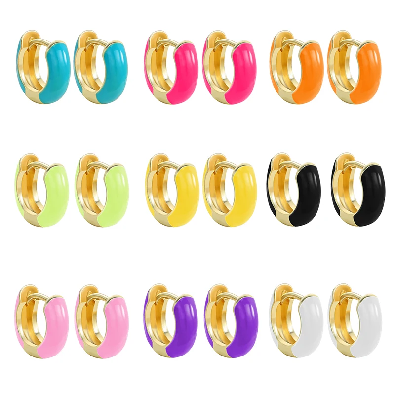 

1 Pair New Fashion Color Enamel Women Earrings 2021 Trend Multicolor Small Circle Earrings Blue Pink Pendant Jewelry Party Gift