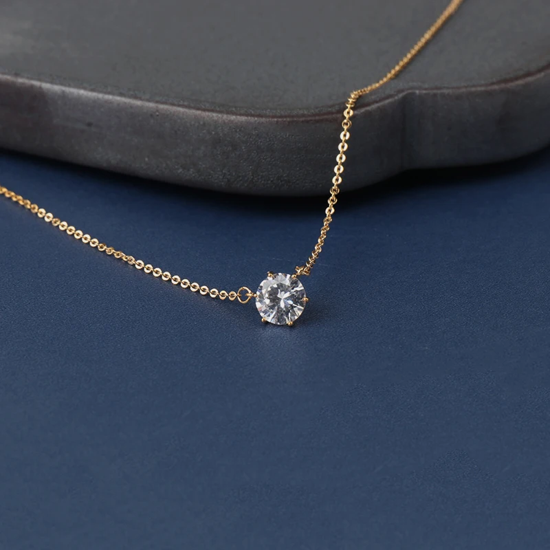 Простой Большой AAA кубический цирконий кулон ожерелье Золотая цепочка круглые