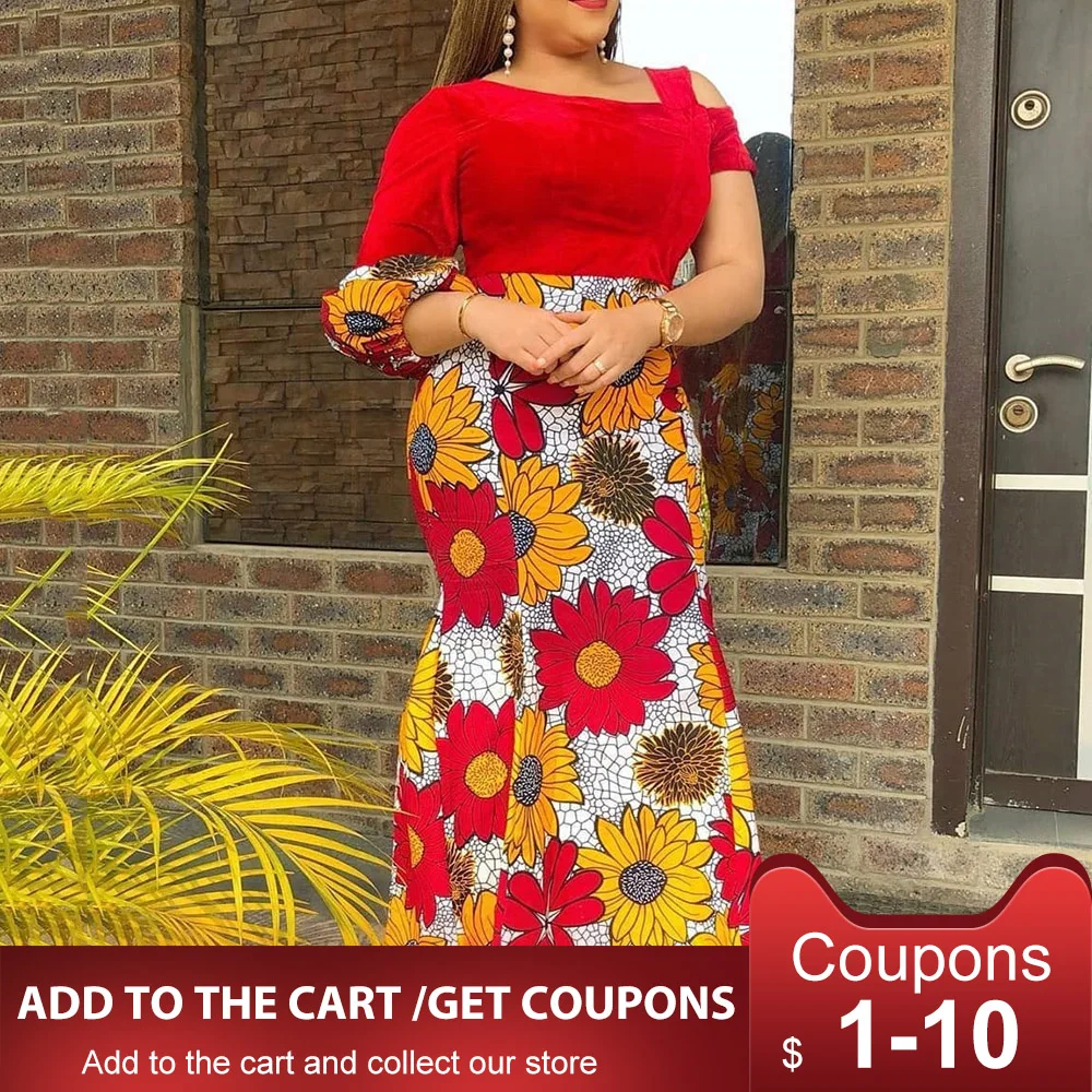 Женское платье с цветочным принтом в африканском стиле Элегантное Длинное