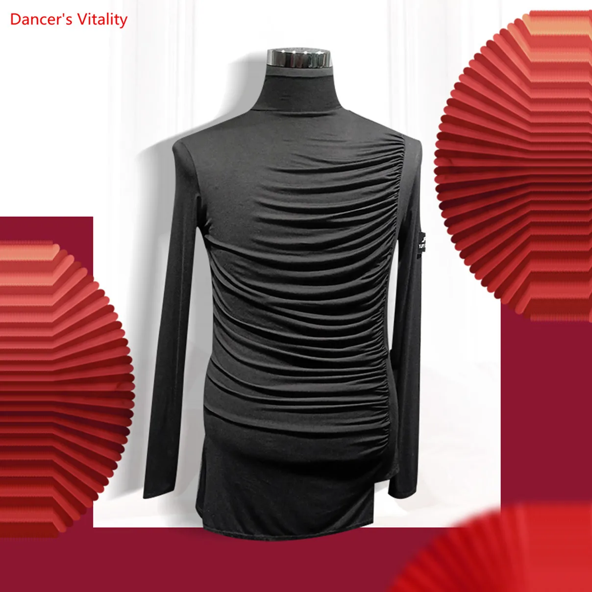 Настраиваемые мужские топы для латинских танцев с высоким воротником и длинными