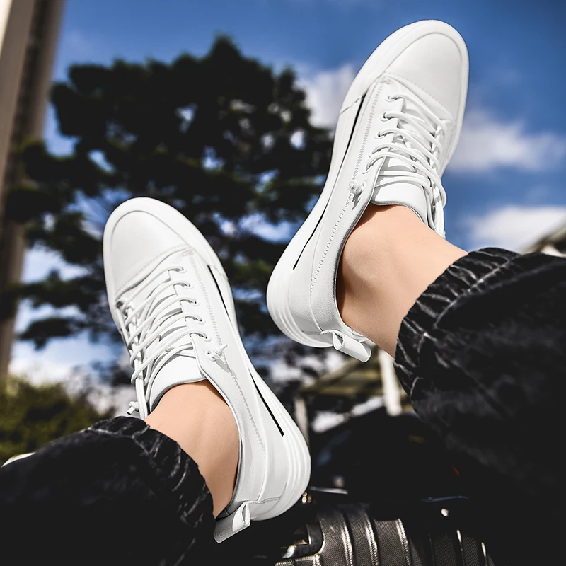 Fashion Brand Men Casual Shoesb Leather Shoes slip on Flats Breathable Soft black White Sneakers Loafers | Обувь