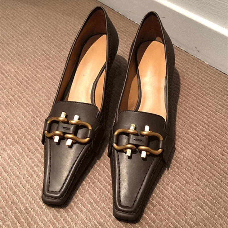 Женские туфли с металлической пряжкой Повседневные Удобные квадратным носком
