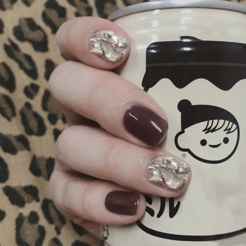 

Fake Nail Pieces Coffee Golden Brown Wearing Nail Stickers Finished Nail Pieces 24 Pieces Nail Stickers With Glue CIN6 899