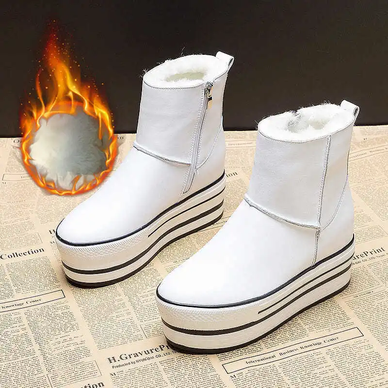 

Женские ботинки на танкетке 9 см, зимние теплые ботинки на толстой подошве, подходящие ко всему, 2021