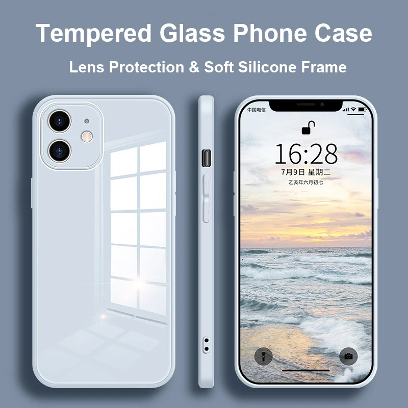 

For iPhone12 11Pro Max 12 Mini XS Max XR X 8 7 6s 6 Plus Tempered Glass Case Waterproof and Shockproof Fashion Mobile Phone Case