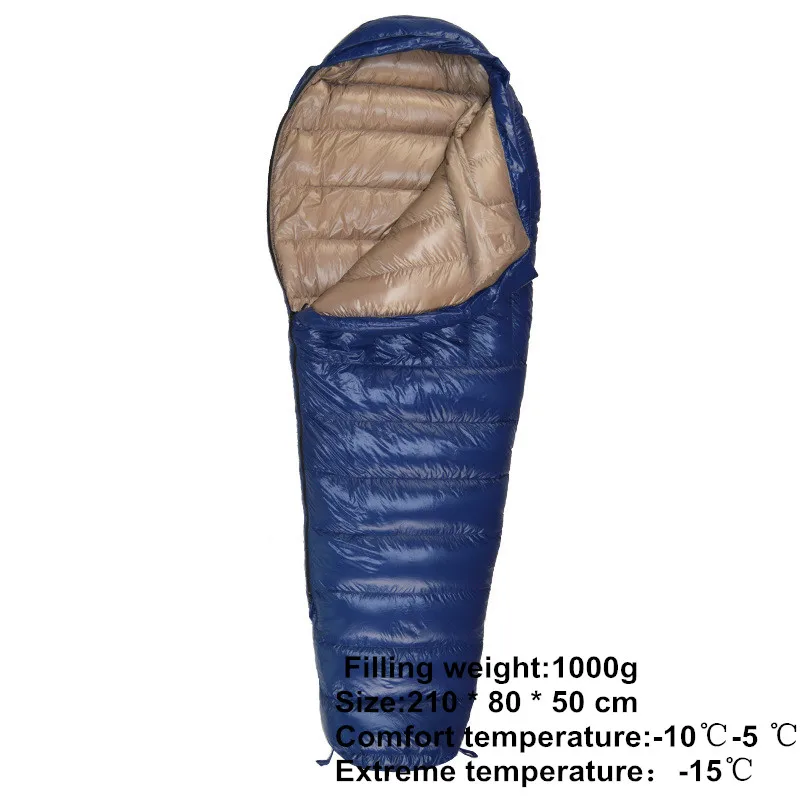 navy blue Khaki 1000 Зимние Пуховые спальные мешки для мам, 400 г, 600 г, 800 г, 1000 г, утиный пух, сохраняющий тепло, сверхлегкие, для отдыха на природе, кемпинга, путешествий, альпинизма, Euipment - Цвет: navy blue Khaki 1000