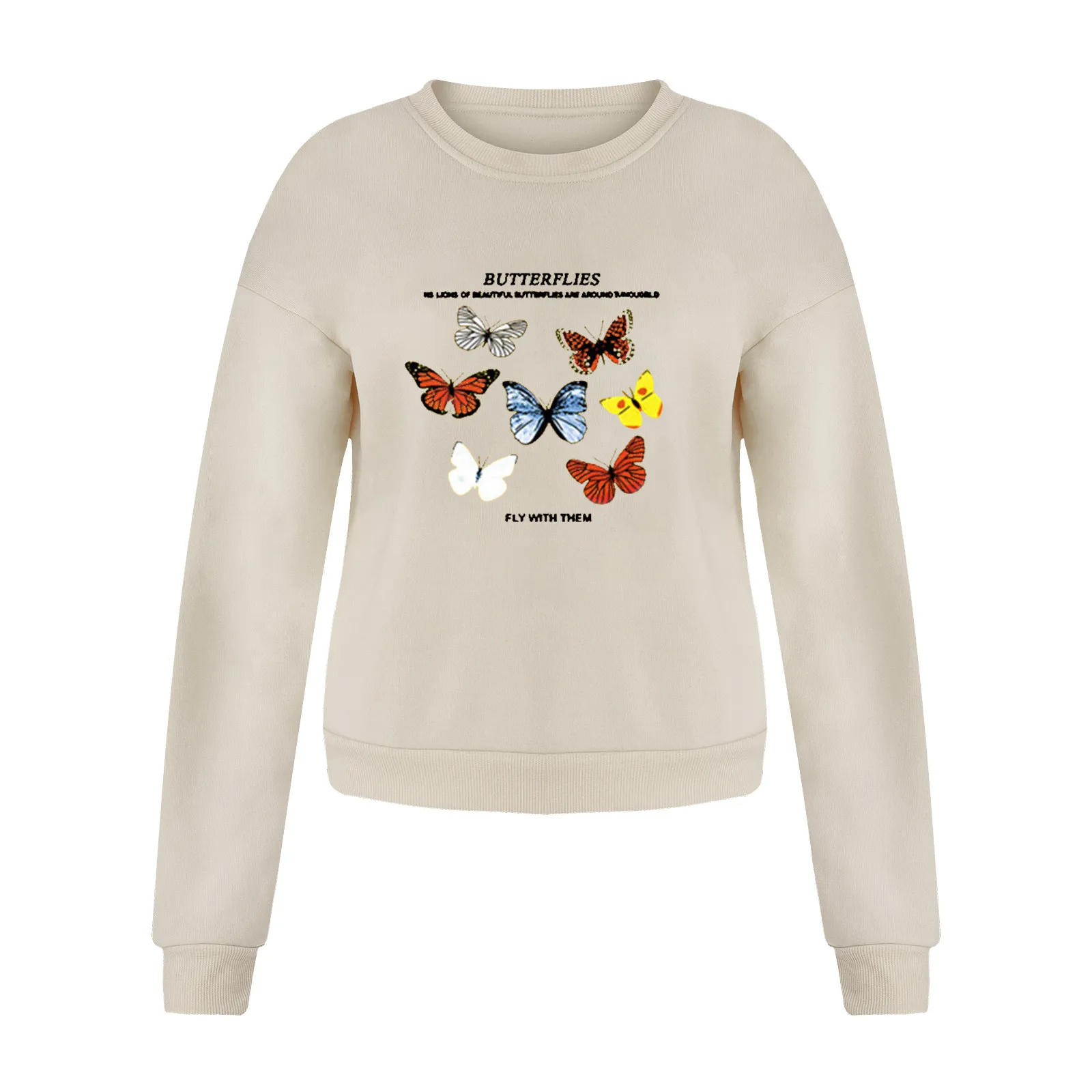 

Womens Long Sleeve Hoodies Butterfly Print Sweatshirts Tops Thin Pullover Harajuku Hoodie Polerones Mujer Kpop Oversized Hoodies