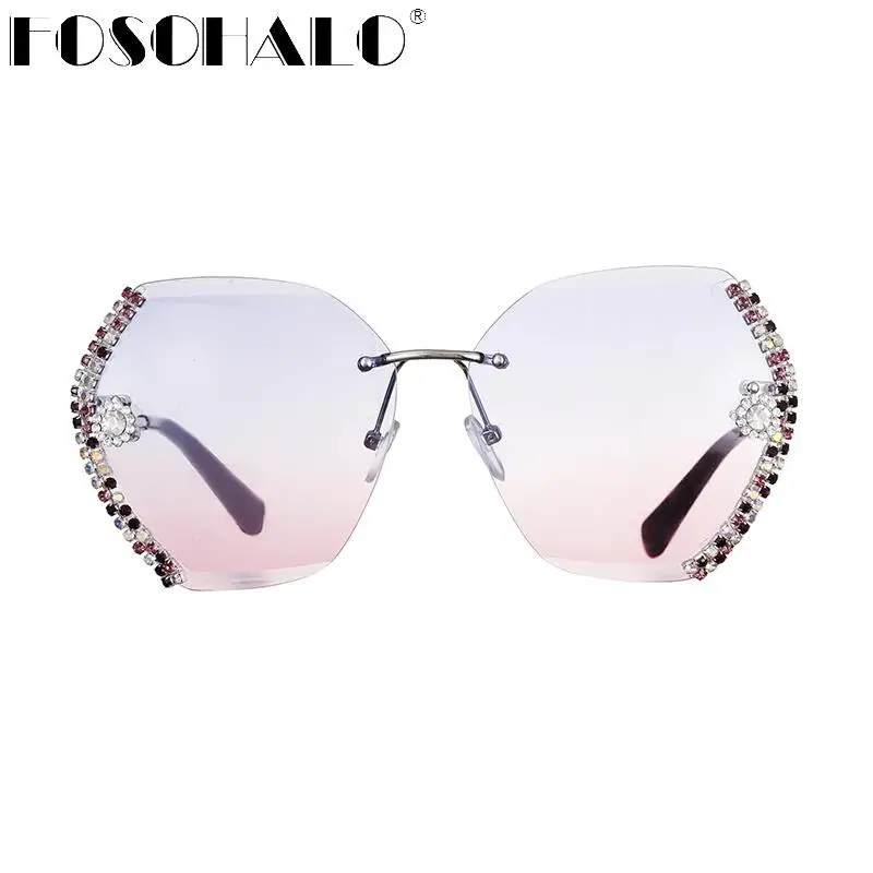 

Square rimless sunglasses women bling diamond brand designer men sun glasses ladies men shades rhinestone oculos de sol case