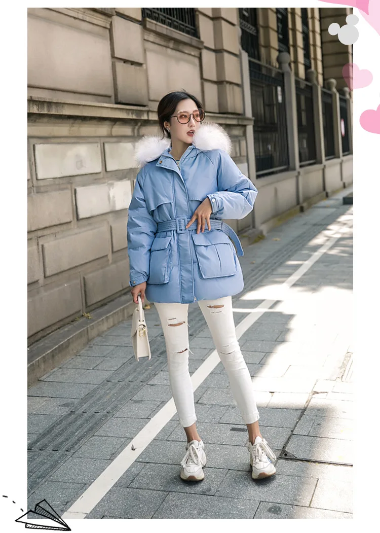 Женский пуховик с меховым воротником короткая Корейская Модная приталенная