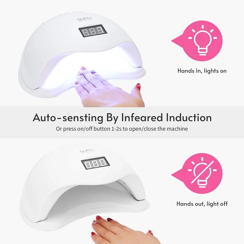 Сушилка для ногтей Sun5 с УФ-лампой мощностью 48 Вт, светодиодным и инфракрасным сенсорным таймером.