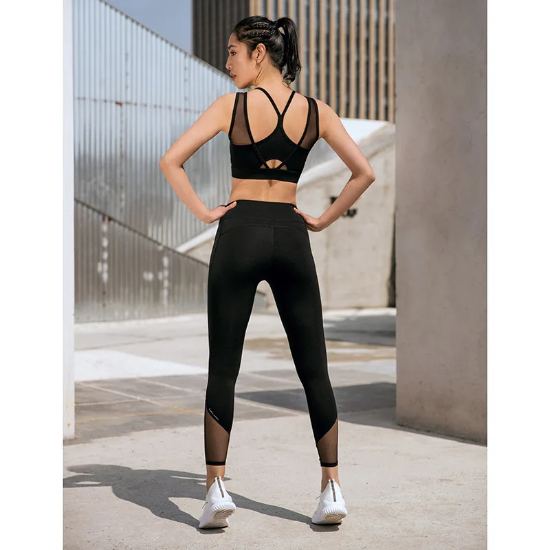 

Summer High-waisted Slim Yoga Pants Sports Running Fitness Pants Women's Mesh Yarn Stitched Breathable Nine-point Pants