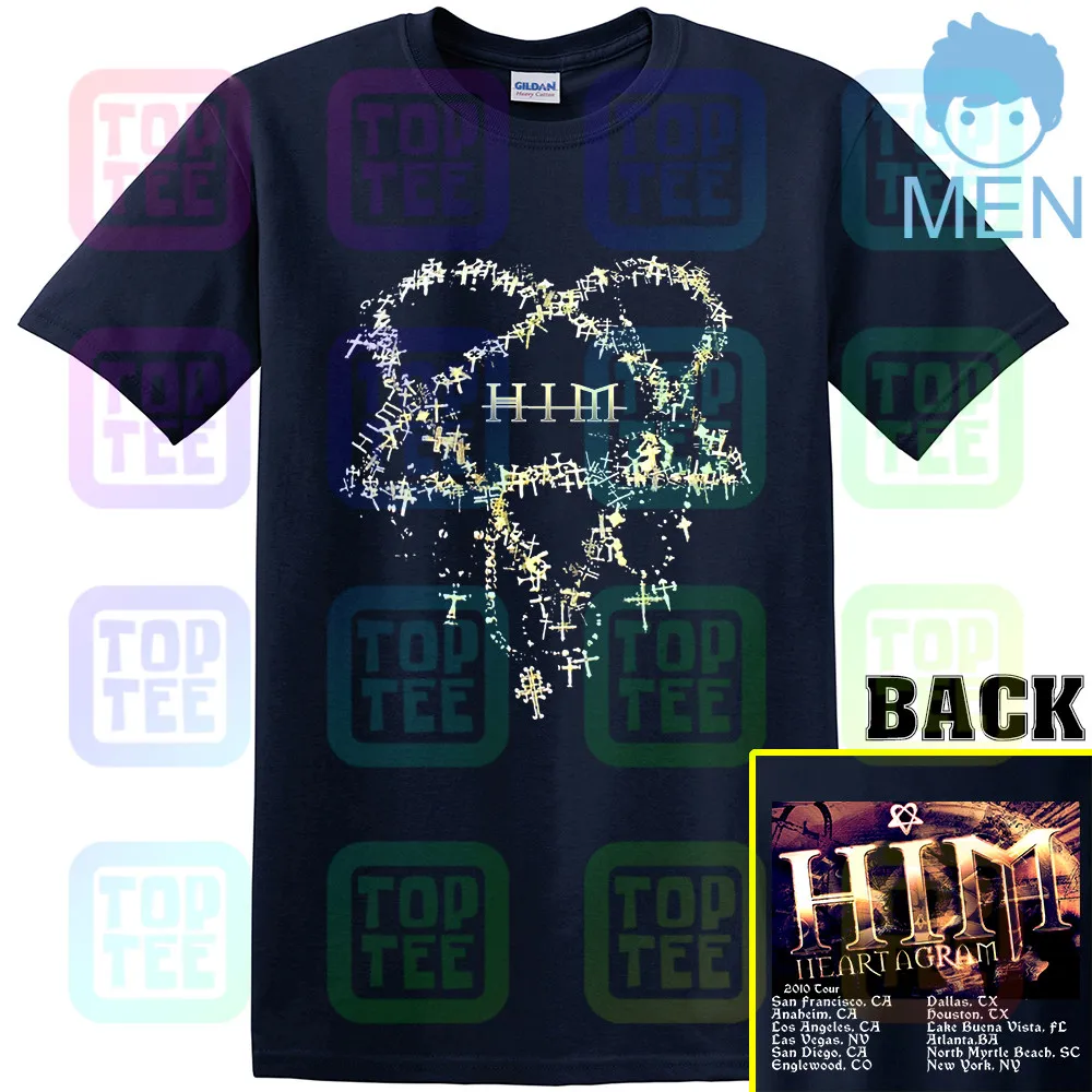 MEN-NAVY Его адское величество он Heartagram взрослый маленький футболка 2010 Tour Ville Valo - Цвет: MEN-NAVY