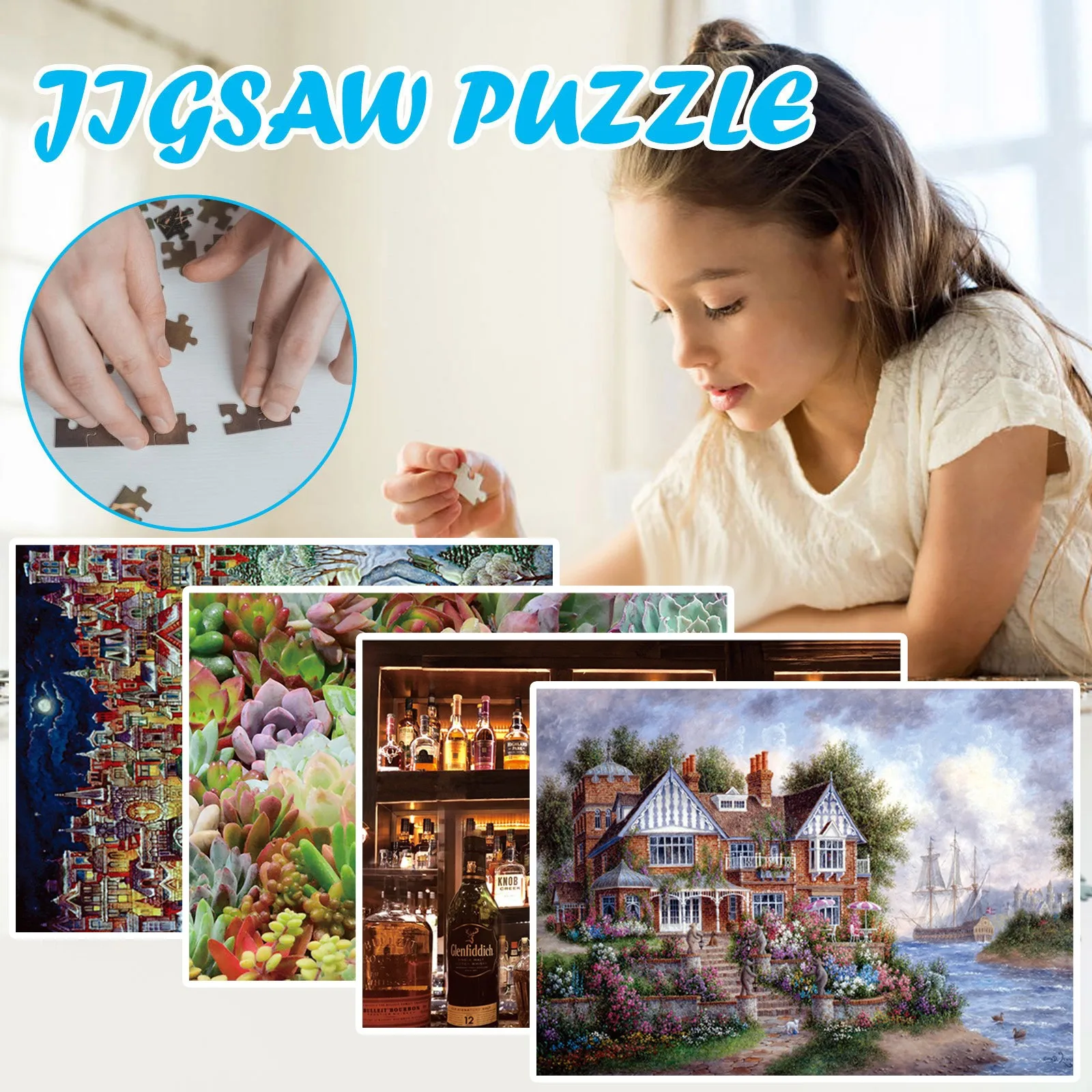 

Holiday Jigsaw Puzzles Montessori Puzzle 1000 Pieces Puzzle Games Intelligence Educational Toys for Kids Holiday Gifts