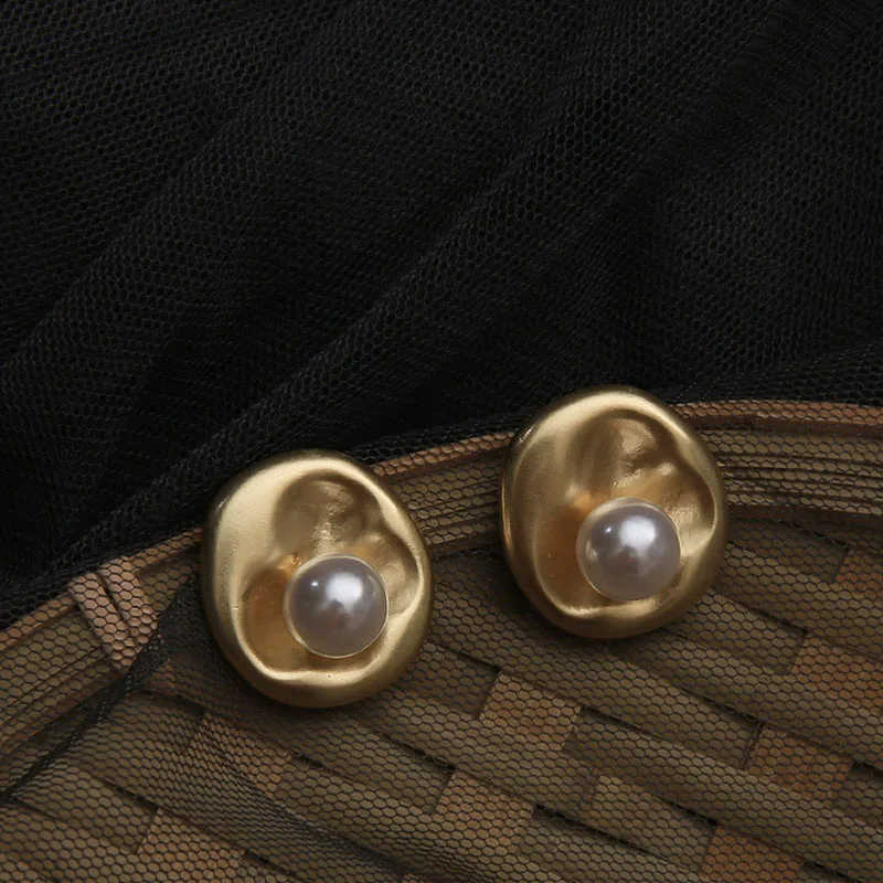 Fashion Simulated Pearl Stud Earrings for Women Gold Irregular Round Party Office Lady Jewelry Gifts | Украшения и аксессуары
