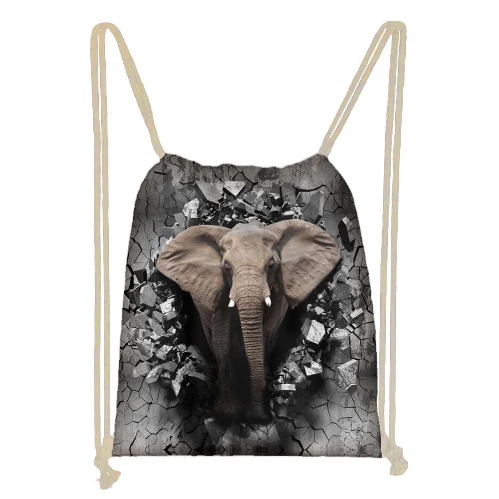 Рюкзак женский на шнурке с 3D-принтом в виде слона | Багаж и сумки