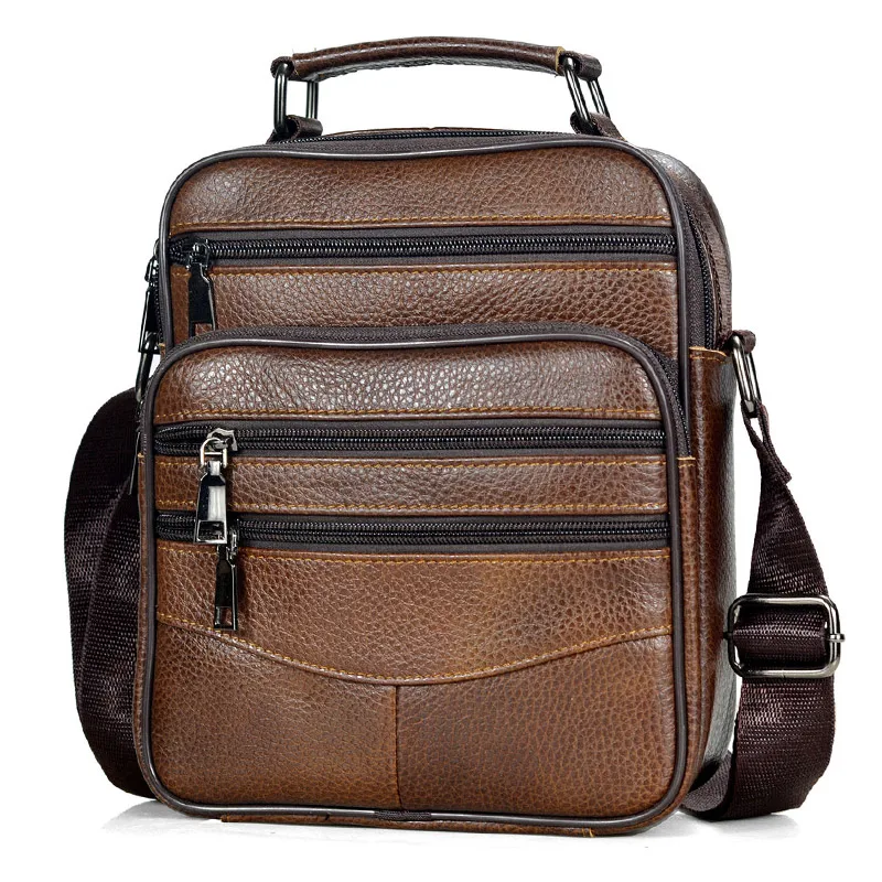 Brown Fashion Men Messenger Bags Genuine Leather Handbags for Man Luxury Brand Male Crossbody Bag for Mini Pad Boy Shoulder Bag