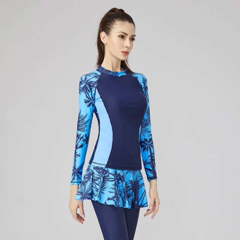 

2021 Women Full Body Women Swimsuit Long Sleeve Muslim Swimwear With Skirt UV UPF50+ Female Rash Guard Wetsuit Summer Beach Wear