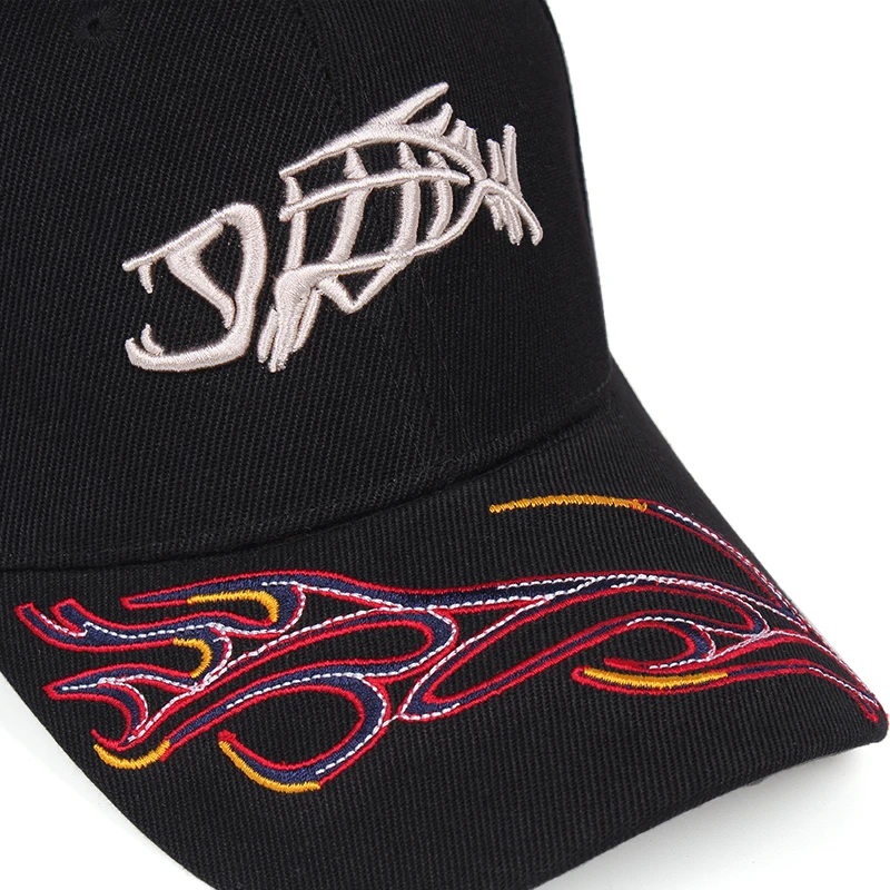 

2021Trends Fishbone Embroidered Men's Baseball Cap Pure Cotton Women's Baseball Cap Outdoor Sun Hat Sports Hat