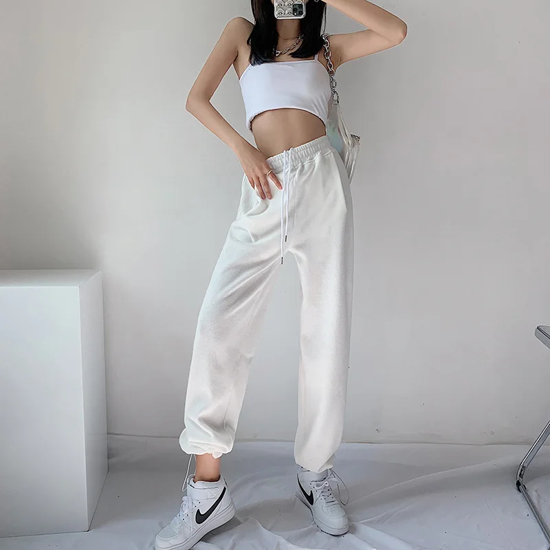

White Sweatpants Women Baggy For Summer High Waist Trousers Sport Grey Sweatpants Cotton For Women Wide Leg Pants 2021