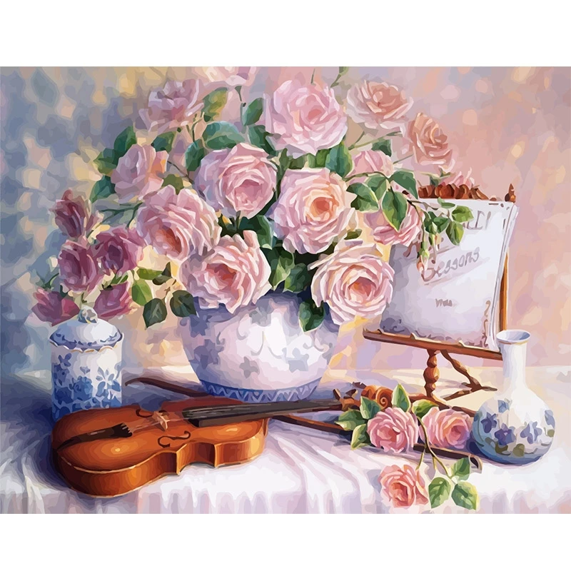 Картины маслом &quotсделай сам&quot по номерам раскраска на холсте с цветами