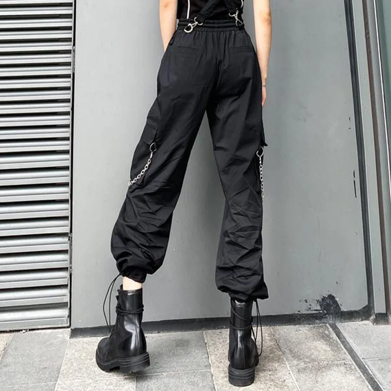 

Punk Cargo Pants Women Gothic Streetwear Chain Korean Street Style Pants 2021 New High Waist Loose All-match Female Trousers
