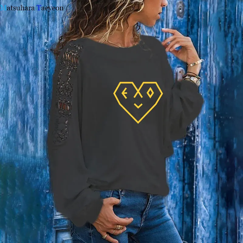 

Повседневная футболка, футболка, женские топы с забавным принтом в форме сердца, футболка для женщин, Модная хлопковая футболка с длинным ру...