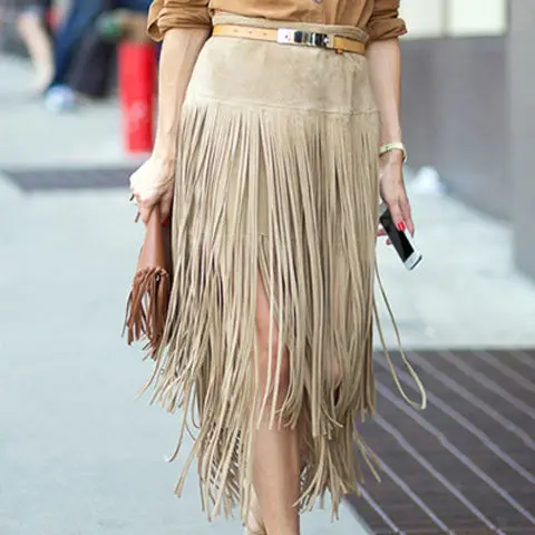 Женская юбка с бахромой Повседневная облегающая до колен и высокой талией в