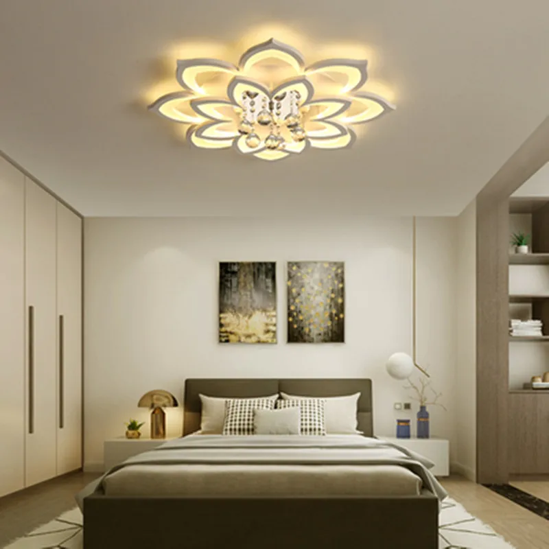 Люстра потолочная светодиодная с кристаллами роскошный светильник в виде лотоса