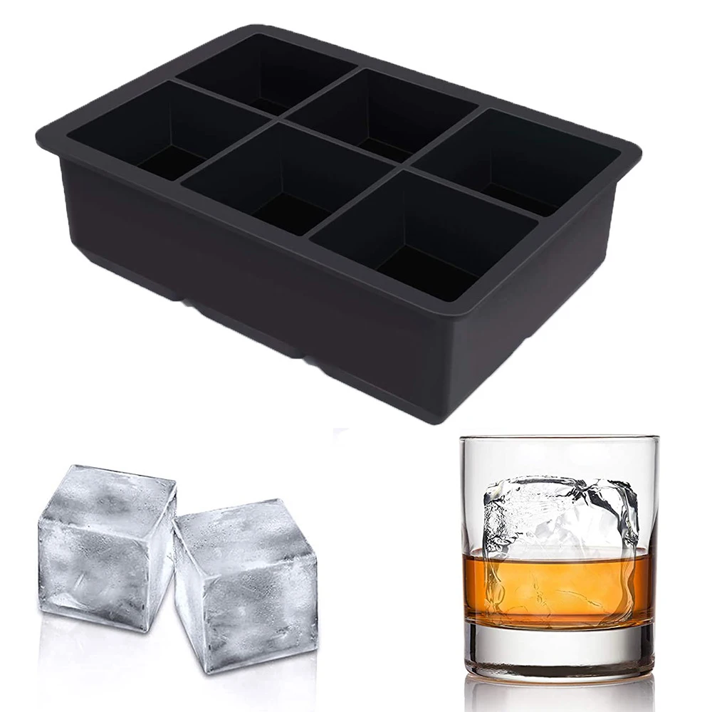 

6 Big Grids Food Grade Silicone Ice Cube Maker For Ice Candy Cake Pudding Chocolate Diy Mold Square Tray Kitchen Accessories