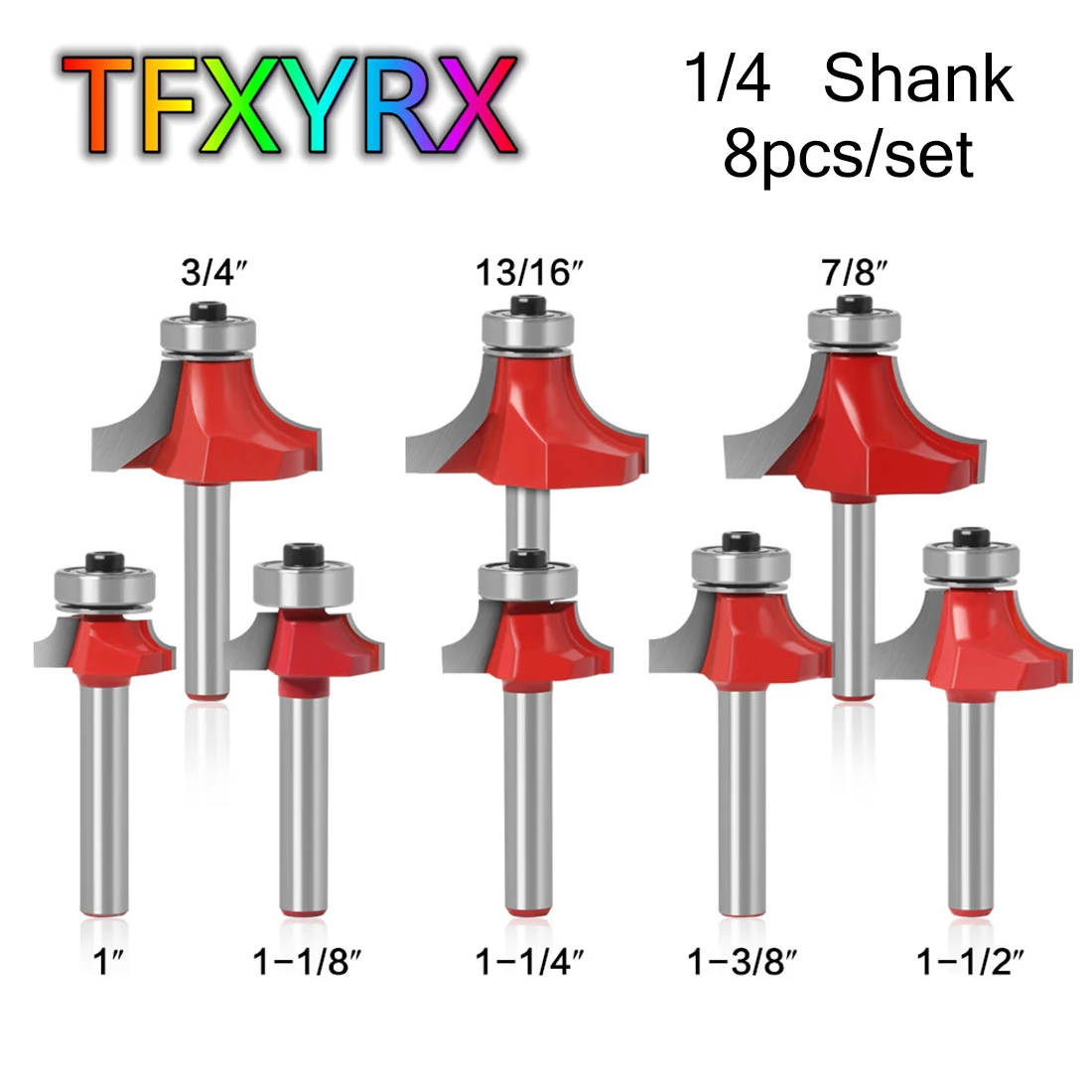 

8pcs 1/4 Inch Shank Woodworking Milling Cutters with Bearing Corner Round Over Router Bit Set Slotting Carving Tools